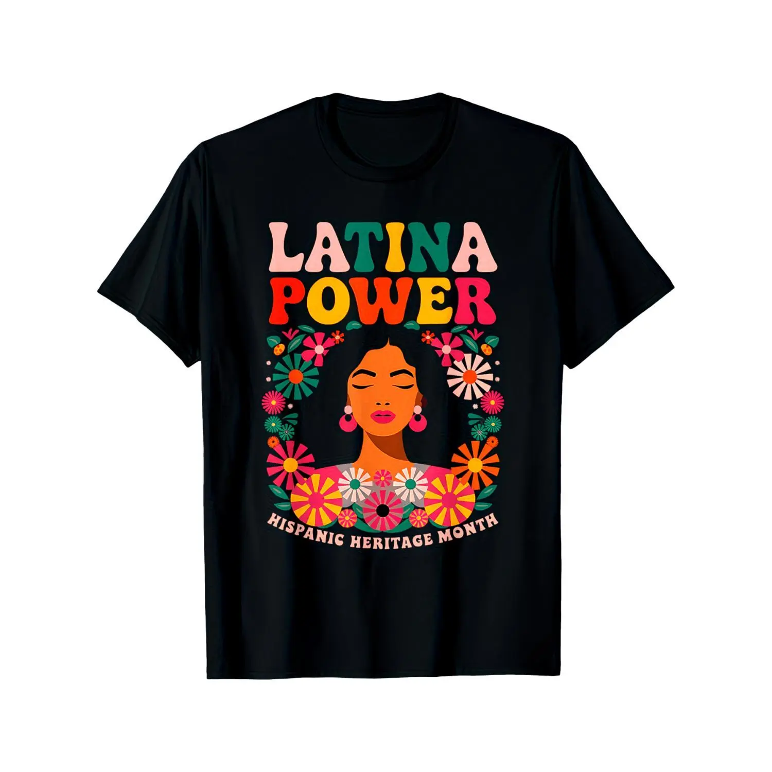 Empowering Latina Women Celebrating Hispanic Heritage Month with Floral Patterned Cotton T-shirt