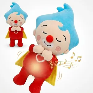 Breathing Stuffed Animal  Plush Toy with Rhythmic Breathing and Glowing Belly, 15.7" Soft Sleep Soother Snuggle Buddy for Anxiety Relief, Huggable Superhero Clown Doll for Toddler Bedtime, Birthday Gift for Kids Boys Girls