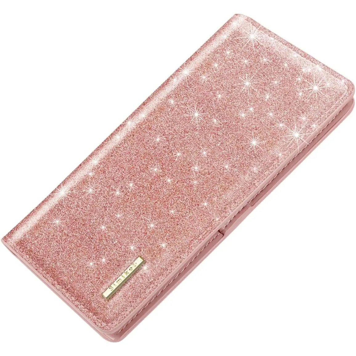 Ultra Slim Womens Wallet Minimalist Thin Long Leather Bifold Wallet RFID Blocking Card Holder Organizer with Zipper  Pocket Ladies Girls  Purse, Glitter Rose