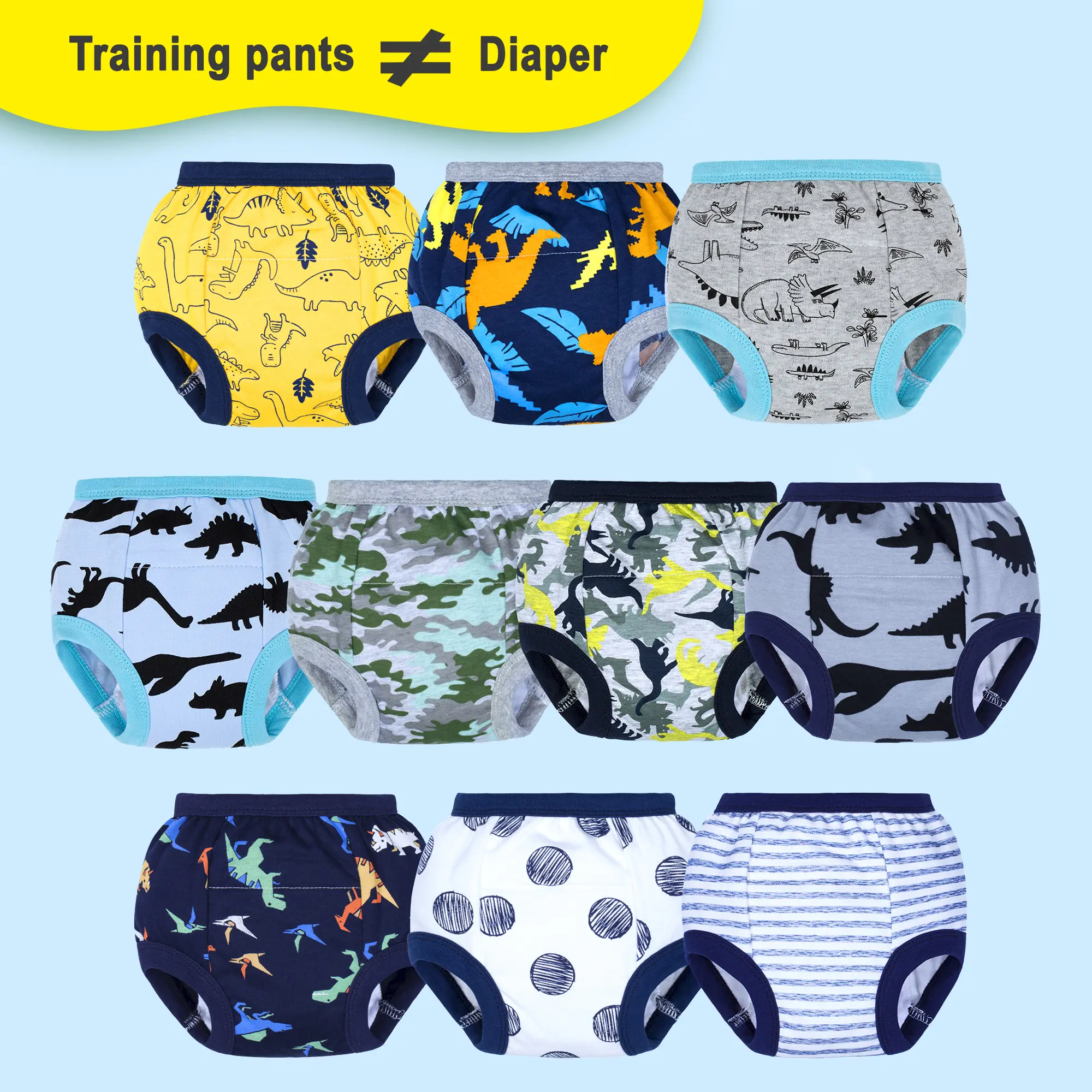 Big Elephant 100% Cotton Potty Training Pants for Toddlers, Reusable Pull-On Training Underwear for Boys & Girls, Lightly Absorbent for Daytime Learning, 6 & 10 Packs, Cotton Toddler Underwear