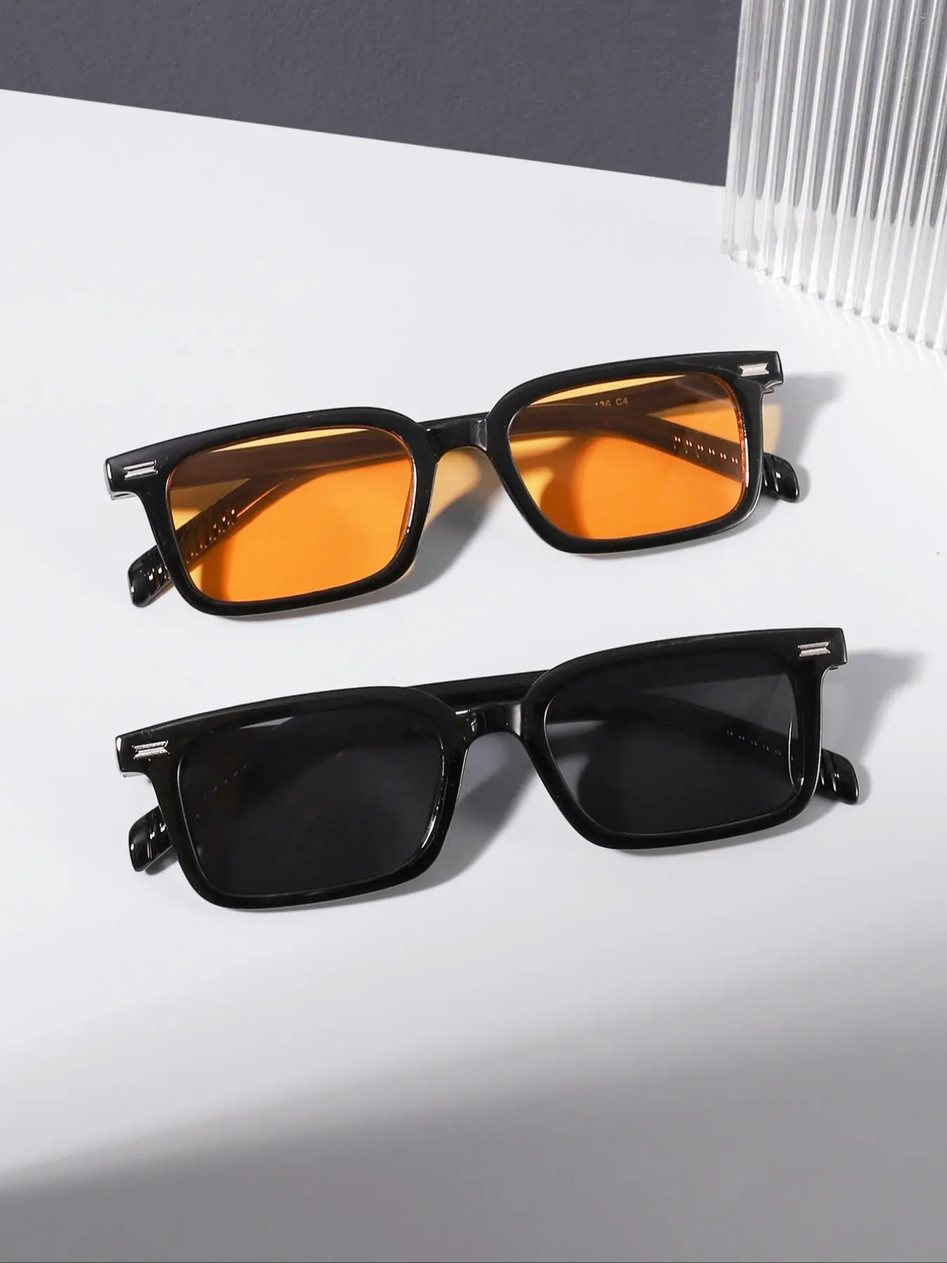 Men's Rectangle Frame Sunglasses, Fashionable Frames Sunglasses, Trendy Casual Full Rim Sunglasses for Everyday Use, Fashion Accessories for Outdoor Activities, Trendy Vintage Sunglasses, Rectangular Sunglasses