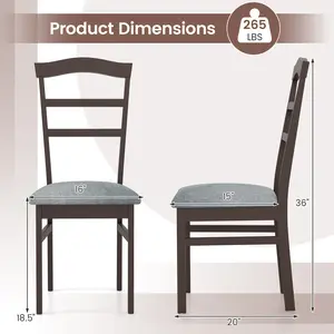 COSTWAY - Wooden Dining Chair Set of 2 Linen Fabric Upholstered Kitchen Chairs Farmhouse Side Accent Chairs