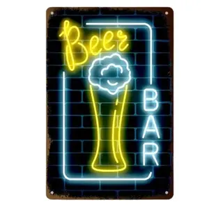 Vintage "BEER BAR" Neon Sign | Retro Pub Wall Decor with Metal Frame, Waterproof LED Bar Light for Man Cave & Tavern, Neon Accent Lights