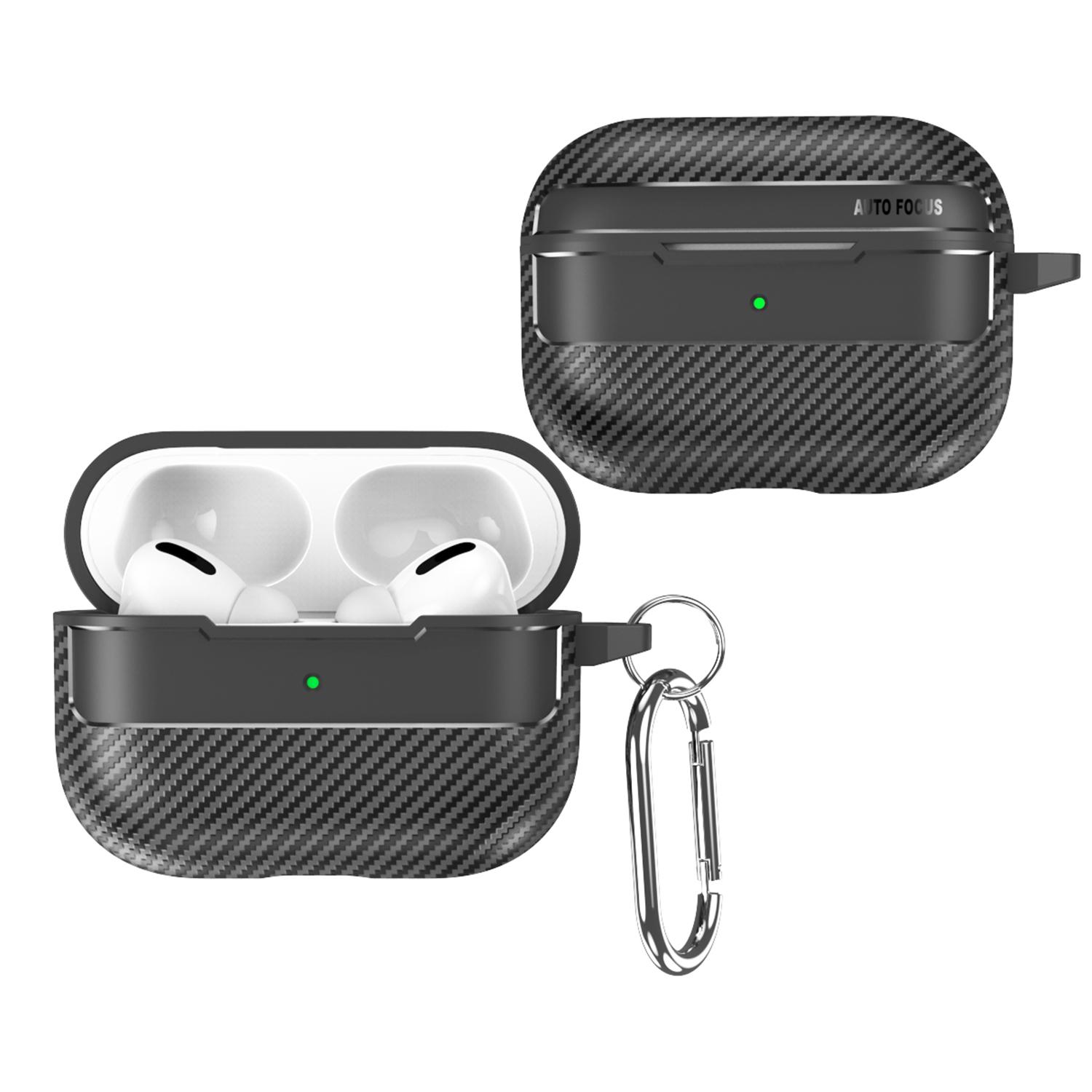 For AirPods 1/2/3/4 Pro/Pro 2nd Generation/Pro 3 Case with Carabiner, Carbon Fiber Texture Military Shockproof Cover Wireless Charging Compatible Protective Case