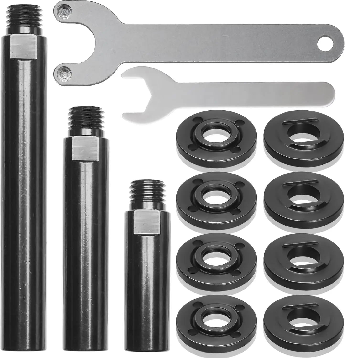Angle Grinder Attachments Kit with 3 Extension Rods (5.5"/4"/3"), 4 Sets Flange Nut Assemblies & 2 Spanner Wrench  5/8"11 Thread Compatible with DeWalt    Grinder Accessories