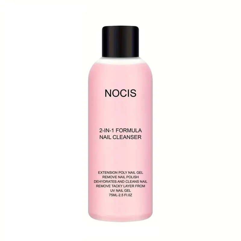 NOCIS 2-in-1 Nail Cleanser & Gel Polish Remover, Fingernail Polish Remover, Cleansing, Formaldehyde-Free, Non-Sticky Formula for Acrylic & Gel Nails, 75ml Essential for Nail Care, Bottle Design, Assists in Extending & Shaping, Nail Products