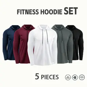 Men's 5-Piece Workout Hoodies UPF 50+ Dry Fit Long Sleeve Fishing Shirts with Drawstring & Slight Stretch for Spring Fall