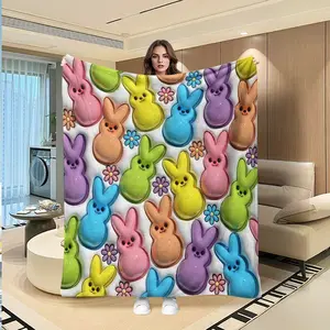 Cute Rainbow Easter Bunny Blanket, Soft Flannel Throw, Soft Fluffy Blanket for Holiday Decor & Gifts, Cozy Sofa Bed Cover for Spring Season, Easter Theme