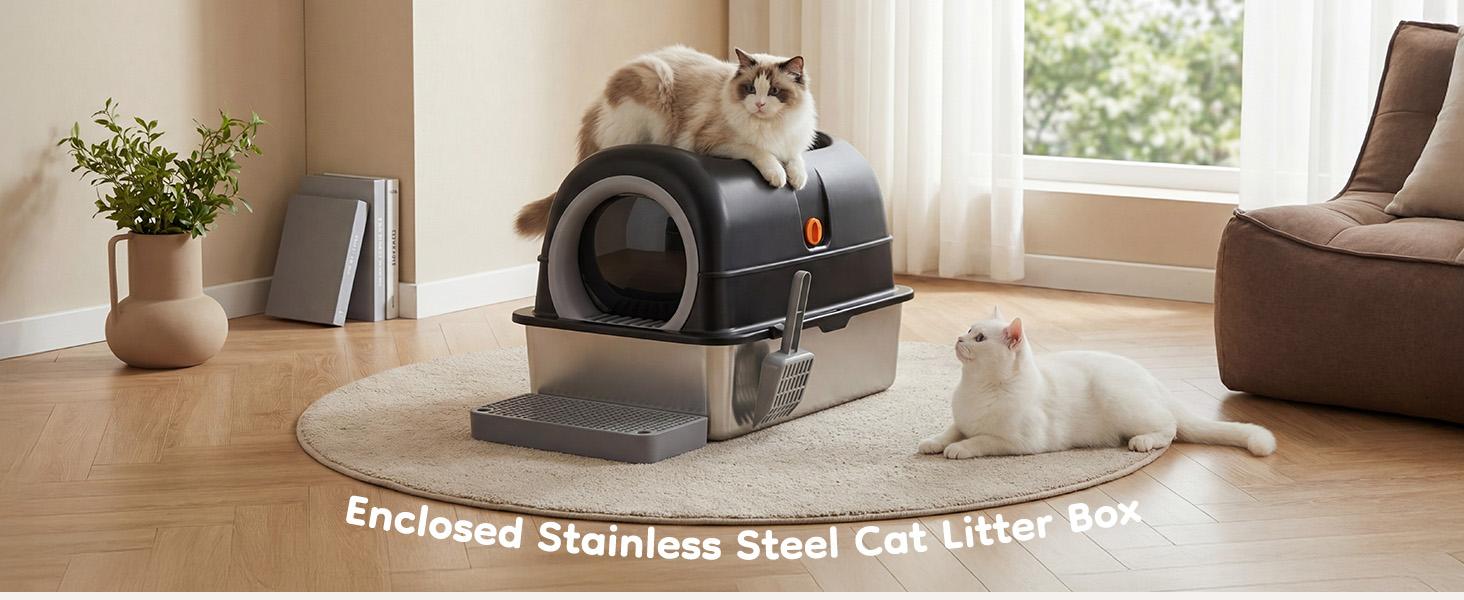 Stainless Steel Cat Litter Box with 3-in-1 Convertible Design, Dual Entrance, Litter Control Step Board & Charcoal Pack, Odor-Free, Durable, for Small to Large Cats Stainless Steel Cat Litter Box with 3-in-1 Convertible Design, Dual Entrance, Litter Control Step Board & Charcoal Pack, Odor-Free, Durable, for Small to Large Cats