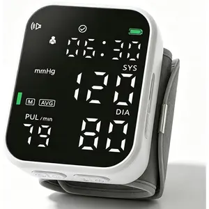 Blood Pressure Monitor Automatic Wrist Rechargeable Digital Machine with Large LED Display Adjustable Cuff Voice Function, Portable Health Care for Home Use Device with Storage Bag Black
