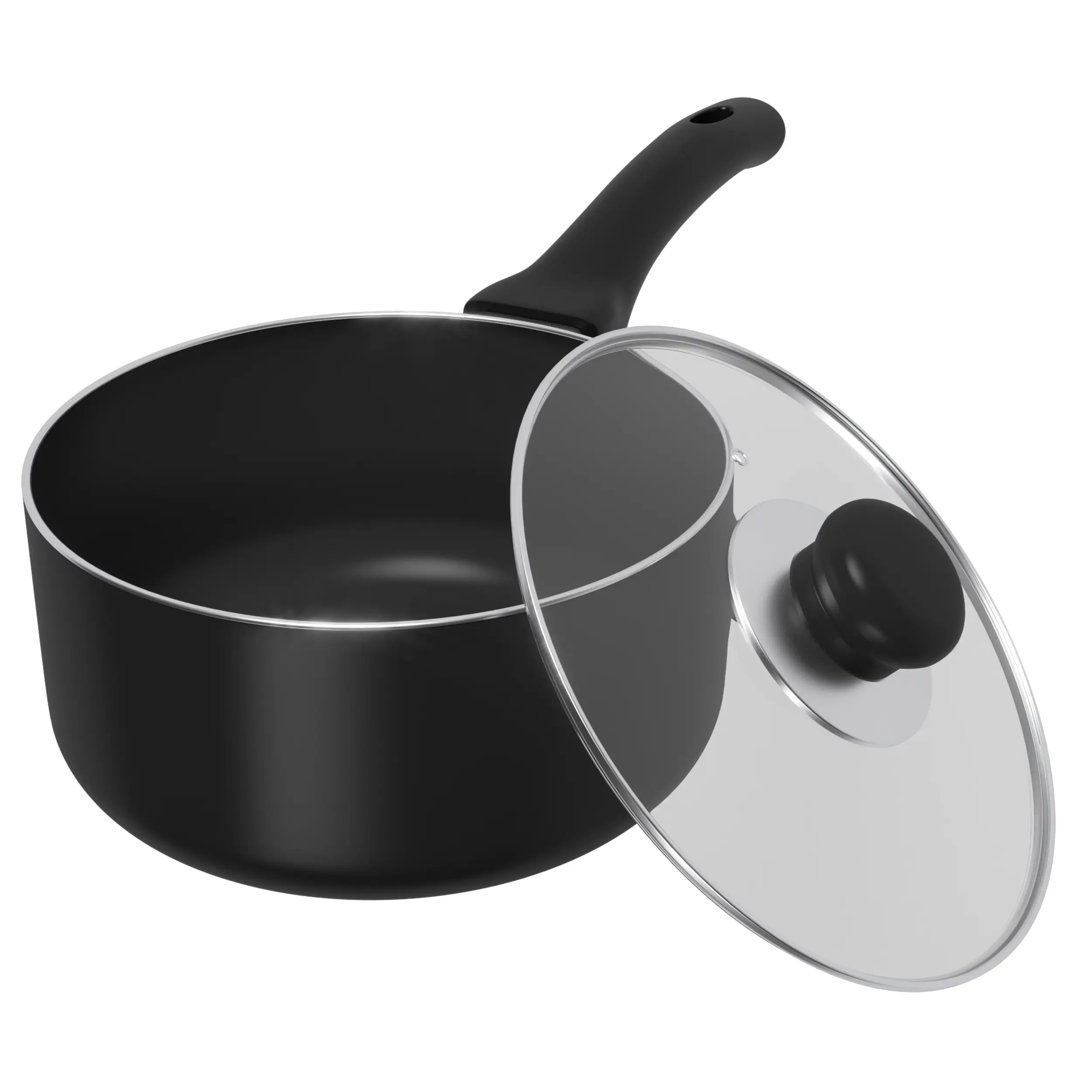 Kichly 1.5/ 2 Qt Detachable Handle Nonstick Saucepan with Glass Lid, Multipurpose Kitchen Cookware for Home or Restaurant, Grey & Black