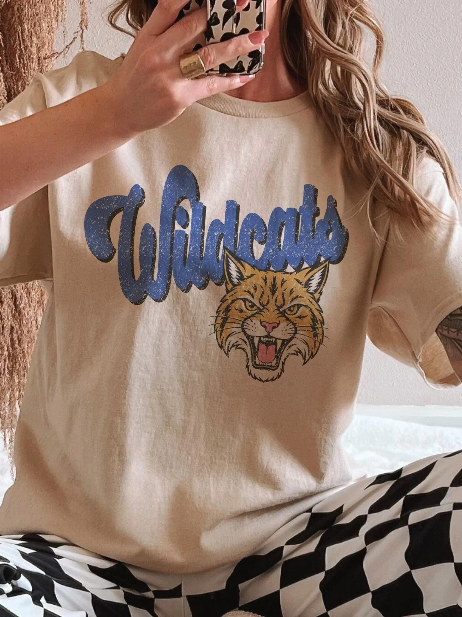 Wildcats Blue Mascot Shirt, Vintage School Spirit Tee, Distressed Horse Graphic Shirt, Football Game Day T-Shirt, Retro Team Tee