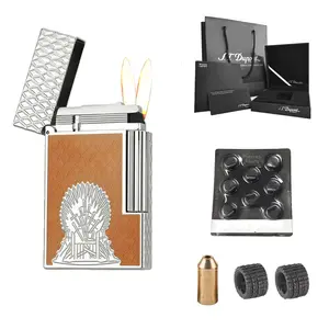 Dupont SET 1:1 Silver Dual Flame Game of Thrones Gas luxury Lighter (NO FUEL) Profect GIFT