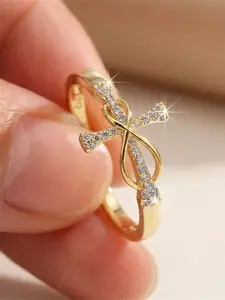 Simple Copper Zircon Cross Ring, Elegant Plain Design, All Seasons Jewelry, Not Plated with Precious Metal, Ideal for Everyday Wear, Acquired Style Ring