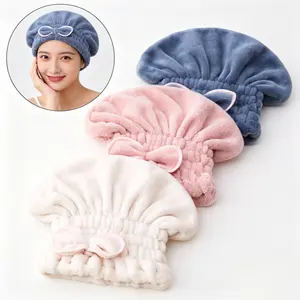 Title: 3-Pack Microfiber Hair Drying Caps, Super Absorbent Coral Fleece Towel Wraps with Cute Bows, Ultra-Soft Hair Turbans for Curly, Long, Thick Hair