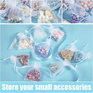 100/200/400pcs White Organza Drawstring Bags, Multi-purpose Useful, Drawstring Gift Bags Jewelry Packaging