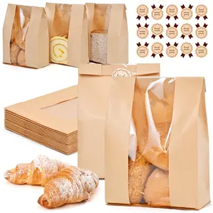 50 Pack Bread Bags for Homemade Bread with Stickers, Large Sourdough Paper Bread Bags with Clear Window, Bread Storage for Homemade Bread Sourdough Bread Baking Supplies