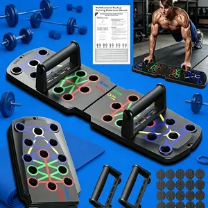 Essential for fitness parties, this foldable multi-functional push-up board features a 12-in-1 color-coded muscle training system. It's a portable home fitness equipment suitable for chest, back, shoulder, and triceps training