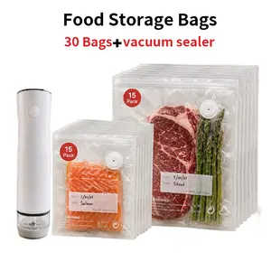 Reusable Food Vacuum Storage Bags With with USB Rechargeable Handheld Vacuum Pump，Anti-Overflow Food Saver Bags Set for Meat,2 Size with Air Valve for Food Storage, Ideal for Freshness Preservation Kitchen Tools & Accessories #summerwins