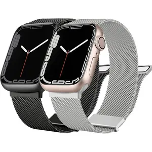[2 PACK] Metal Stainless Steel Bands Compatible with Apple Watch Bands Series 8 7 6 5 4 3 2 1 SE 41mm 40mm 38mm 42mm 44mm 45mm, Mesh Loop Magnetic Milanese Strap for iWatch Bands Women Men