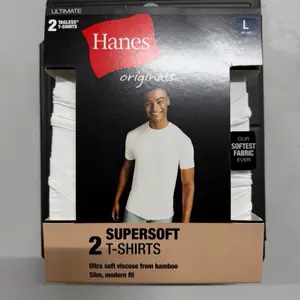 Hanes Originals 2 Pack Supersoft White Slime Fit Summer T-Shirts Ultra Soft Viscose from Bamboo Slim Modern Fit