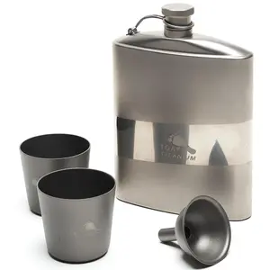 TOAKS Titanium Flat Flask Set (1 Flask, 2 Shot Glasses, 1 Funnel)