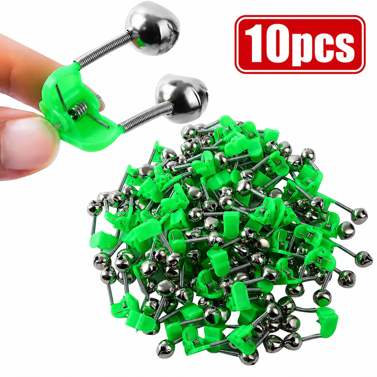 10Pcs Double Ring Fishing Bells with Plastic Clip Buckles, Fishing Accessories for Outdoor Fishing, Practical Fishing Equipment