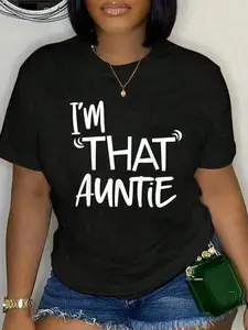 Women's Plus Size "I'm That Auntie" Funny Best Aunt Short-Sleeve Casual Round Neck Cotton T-Shirt, Summer Classic Soft Crew Neck Loose Sports Top