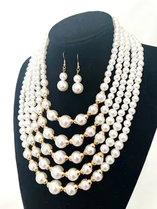 Women's Pearl Fashion Elegant Necklace Earrings Set, Handmade Beaded Multi-Layered Jewelry, Perfect for Parties Weddings Festivals All Seasons, Matching Jewelry Set