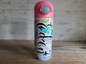 Volleyball Rainbow Tie Dye Water Bottle Personalized with Red Lid - 12 oz Flip Top Water Bottle with Straw