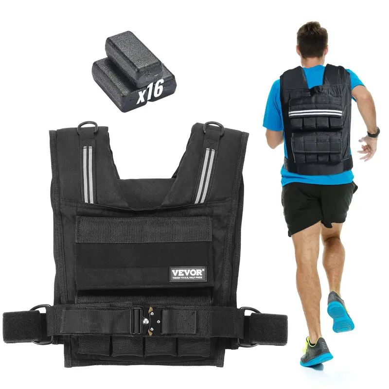 VEVOR Adjustable 35lb Weighted Vest - Gym Accessories, Strength & Sporty Designs, Iron Blocks, Nylon Fabric, Padded Shoulders, Reflective Strips, Quick-Release Buck, Breathable for Men’s Resistance Training, Weighted Vest Walking
