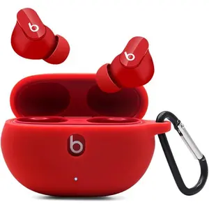 Silicone Case for Studio Buds, Premium Shockproof Silicone 2021 New Studio Buds Case Cover with Keychain.(Red)