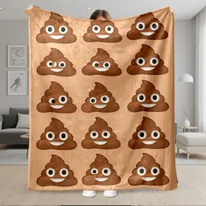 1pc Happy Poo Emoji Flannel Fleece Throw Blanket, Super Soft Warm Plush Fuzzy Bedding for Couch Sofa Living Room, Lightweight Cozy Microfiber Blanket for Adults Men Women, Flannel Fleece Blankets