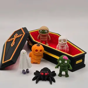 Halloween Micro Mini Pack with Detailed Coffin, Zombie, Skeleton, Ghost, Pumpkin, Mummy Articulating Fidget Animals Monsters Spooky Decor Ornaments Set Decoration