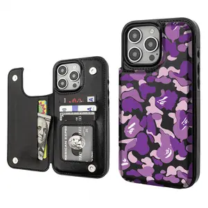 Purple CAMO Camouflage Aesthetics Pattern Phone Cases Compatible For With iphone  17 16 15 14 13 12 PRO PLUS MAX Air PU Black Durable Flip High quality Leather Credit Card Bag Holder Gift Wallet Shockproof Anti-Drop Full Protection Phone Cases Shell Cover