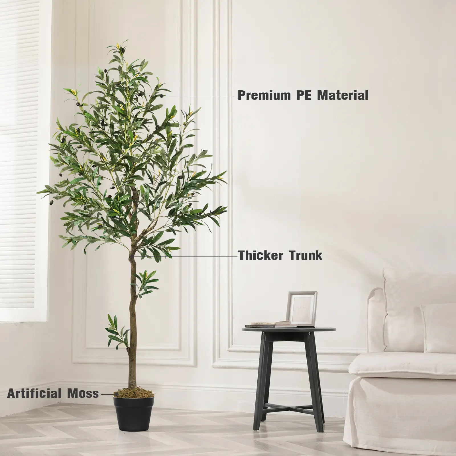 Artificial Olive Tree, Fake Indoor Plants , 6 /7Feet Tall- Realistic Large Simulated Potted Tree With 863 Leaves 36 Fruits - Vintage Modern Home Decor