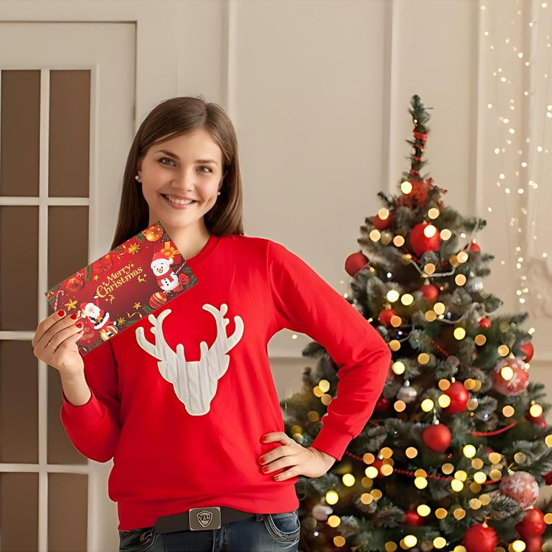 Christmas Santa Dollar Folding Red Envelopes Gold Stamping Gift Pack with Ribbon 6 Slot DIY Holiday Cash Envelopes for Party and Festive Decorations