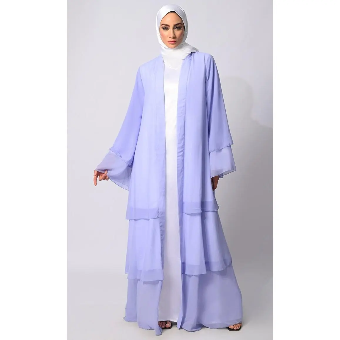 Elegance in Layers: Blue Tiered Shrug with Satin Lining