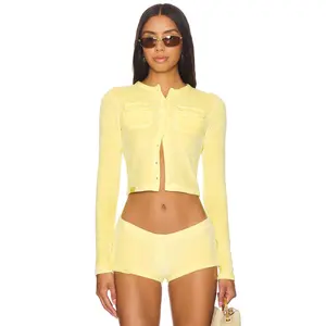 Jaded London Velour Cardigan in Yellow