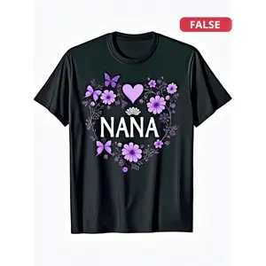 Butterfly and Floral Print Nana TShirt Soft Casual Mothers Day Gift Round Neck for Women Black with Purple and Blue Design Perfect for Parties Beach and Outdoor Activities Plus Size All Season Comfort
