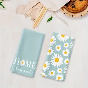 Kitchen Towels Set Of 2 Yellow Daisy Flower Blue Kitchen Tea Towels [2pcs Soft Hand Towels] 23.6x15.7 Inch Absorbent Cloth Dishcloths Hanging Cloth Kitchen Accessories Bathroom Supplies