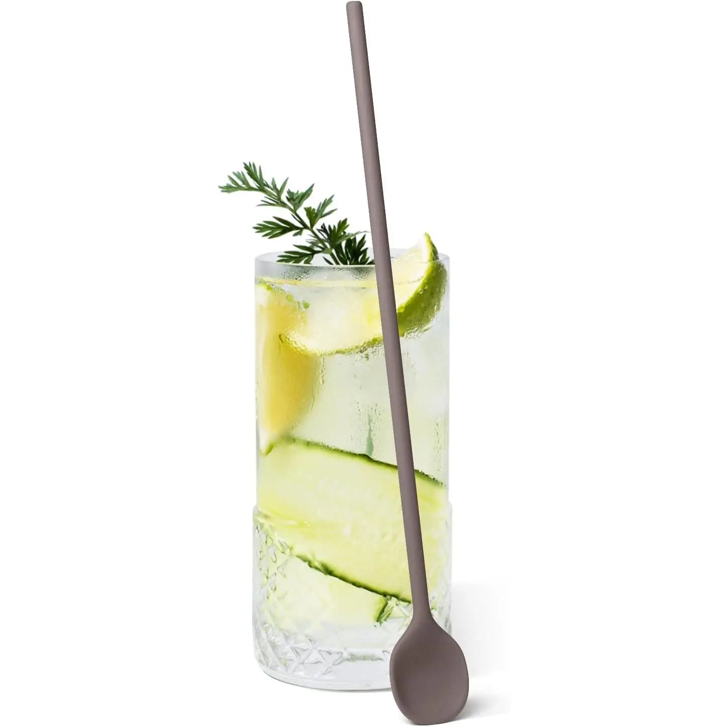 9.9" Silicone coffee stirrer, Long Reusable Coffee Spoon for Iced Tea, Multipurpose Beverage Stirring Spoon - Cocoa Brown