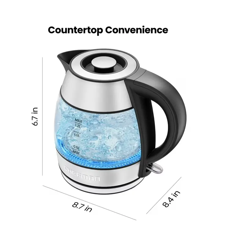 Chefman 1.8L Fast-Boiling Glass Kettle - Household Kitchen Specialty Appliance Accessory