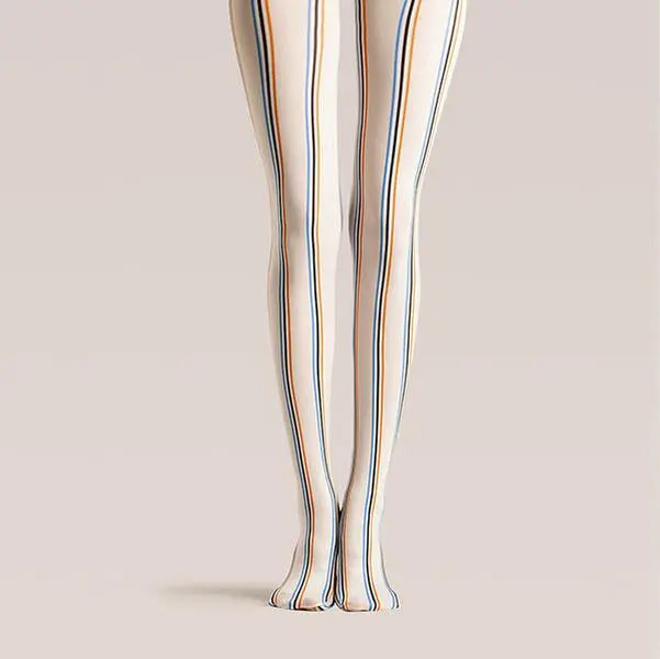 Viken Plan College art Print Color Stripes Pantyhose/Tights [Beige stripe]