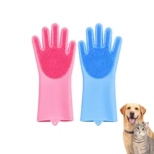 Pet Grooming Gloves—Heat Resistant Dog Washing Gloves with High-Density Teeth, Dog Bath Scrubber with Enhanced Five Finger Design, Silicone Gloves for Dogs and Cats Bathing, Massage ( Blue Pink)