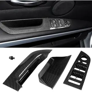 Compatible with BMW 3 Series E90/E91 Driver Side Door Handle 2004-2007, Snap-in Door Pull Handle Cover Window Switch Panel for BMW 318i,320i,325i,328i,330i,335i(14.76inch)-Carbon Fiber Pattern