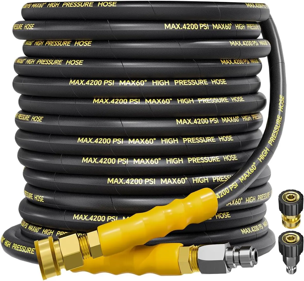 4200PSI  Washer Hose 50FT with 3/8" Swivel Quick Connect for Cold/Hot Water, Kink Resistant Steel Wire Braided, Wear Resistant Power Washer Hose with 2 M22 14mm Adapter Set