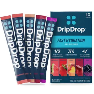 DripDrop Electrolyte Drink Mix 10 Sticks, Fast Hydration ORS Formula, 3x Electrolytes, Low Sugar Hydration Powder, Variety Pack