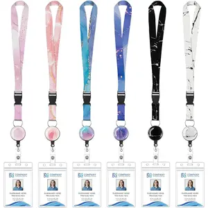 6 Pack Lanyards for Id Badges, Badge Women Lanyards with ID Holder Detachable Cruise Lanyard with Waterproof ID Holder Retractable Badges Reel for Office School Cruise Ship Key ID Cards (Marble Style)