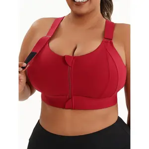 Women'S Plus Size High-Elasticity Sports Bra with Zipper - Blue, Non-Removable Padding, Adjustable Shoulder Straps, Ideal for Yoga & Pilates, Plus Size Yoga Apparel | Sleek Bralette | Comfortable Fit, Plus Size Yoga Apparel